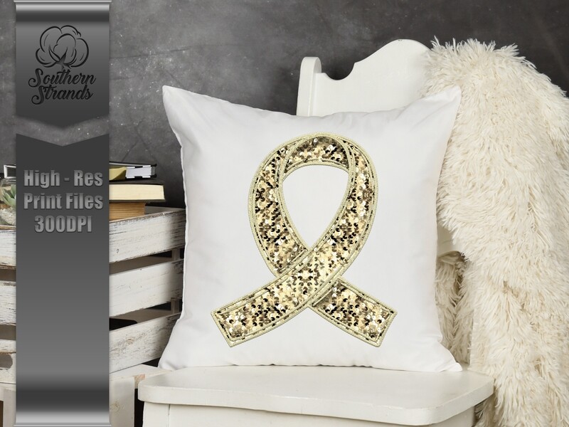 Sequins and Stitches Awareness Ribbon - Cream | DIGITAL DESIGN