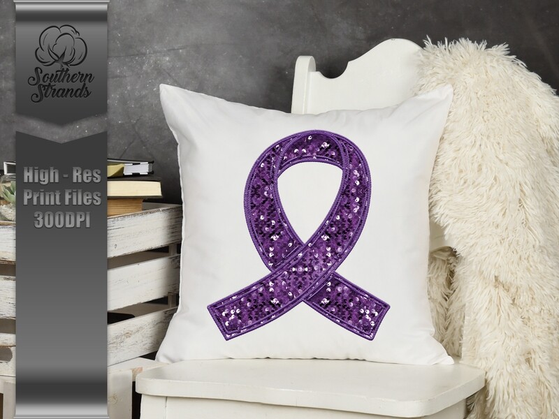 Sequins and Stitches Awareness Ribbon - Purple | DIGITAL DESIGN