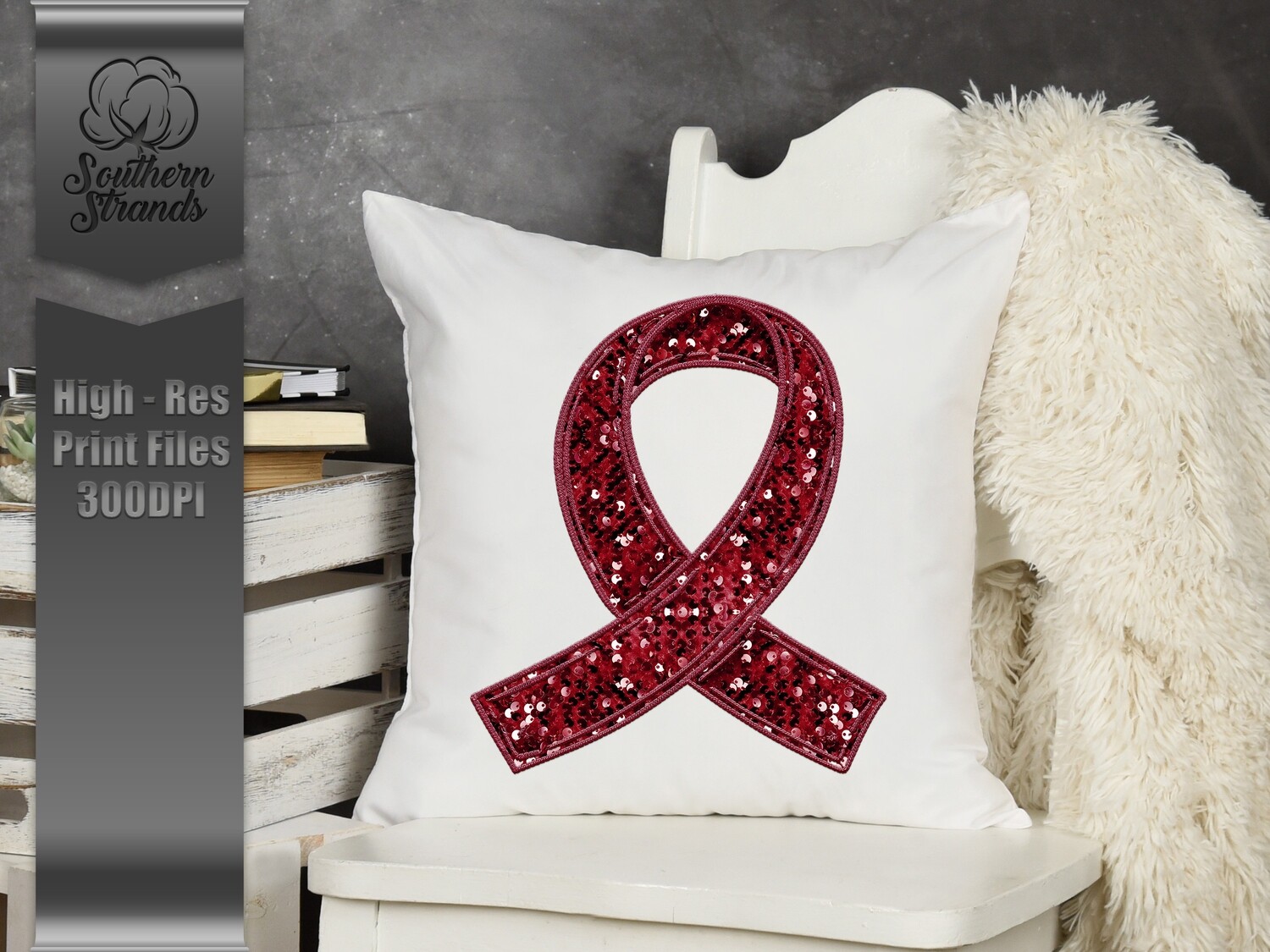 Sequins and Stitches Awareness Ribbon - Burgundy | DIGITAL DESIGN