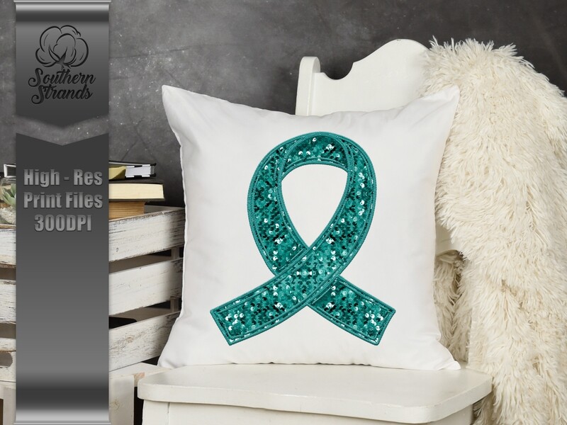 Sequins and Stitches Awareness Ribbon - Dark Teal | DIGITAL DESIGN