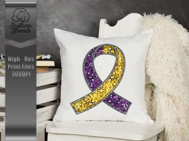 Sequins and Stitches Awareness Ribbon - Purple and Yellow | DIGITAL DESIGN