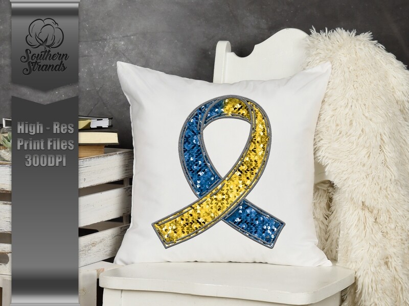 Sequins and Stitches Awareness Ribbon - Yellow &amp; Blue | DIGITAL DESIGN