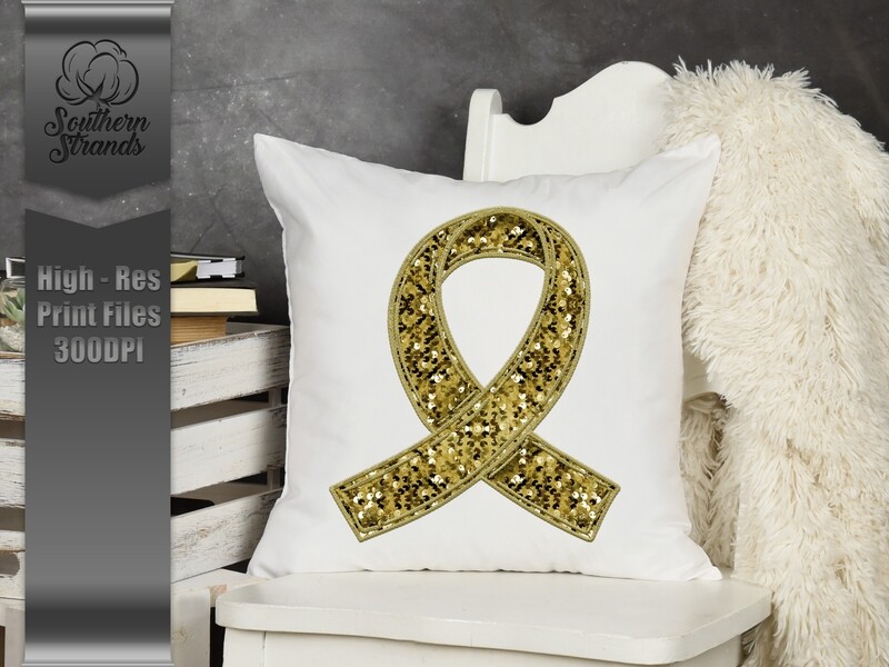 Sequins and Stitches Awareness Ribbon - Gold | DIGITAL DESIGN