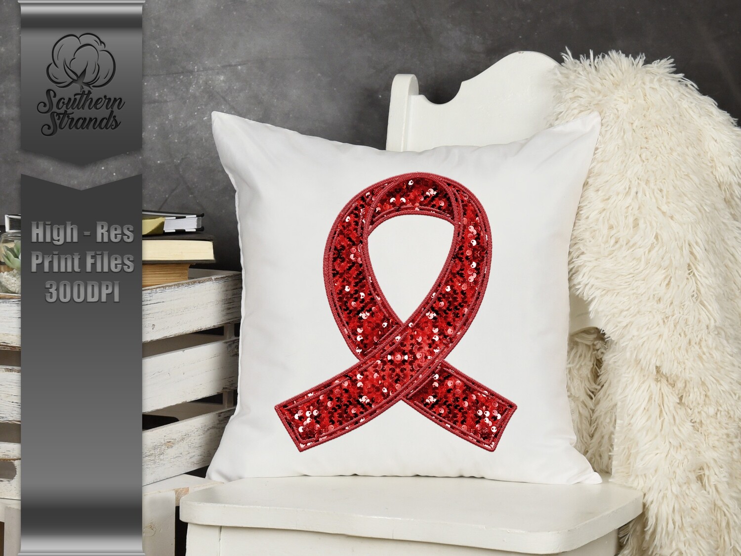 Sequins and Stitches Awareness Ribbon - Red | DIGITAL DESIGN