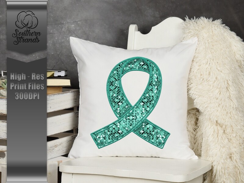 Sequins and Stitches Awareness Ribbon - Teal | DIGITAL DESIGN