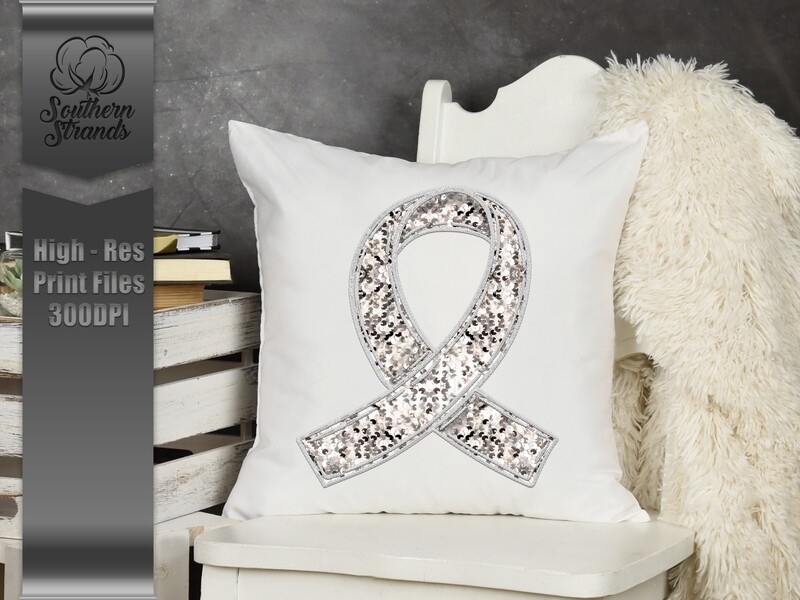 Sequins and Stitches Awareness Ribbon - White | DIGITAL DESIGN