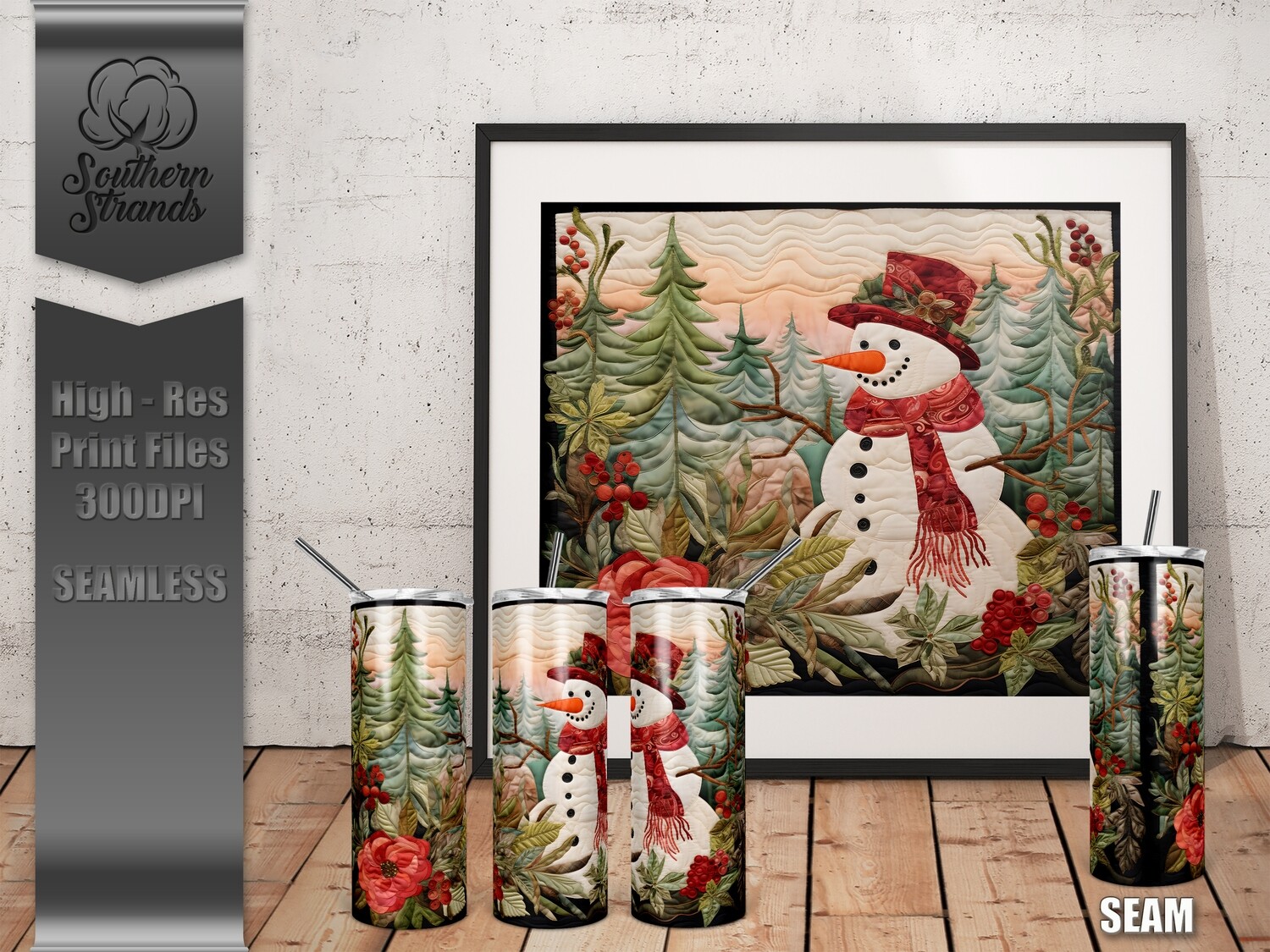 Quilted Snowman 2- 20oz Tumbler | SEAMLESS |  DIGITAL DESIGN