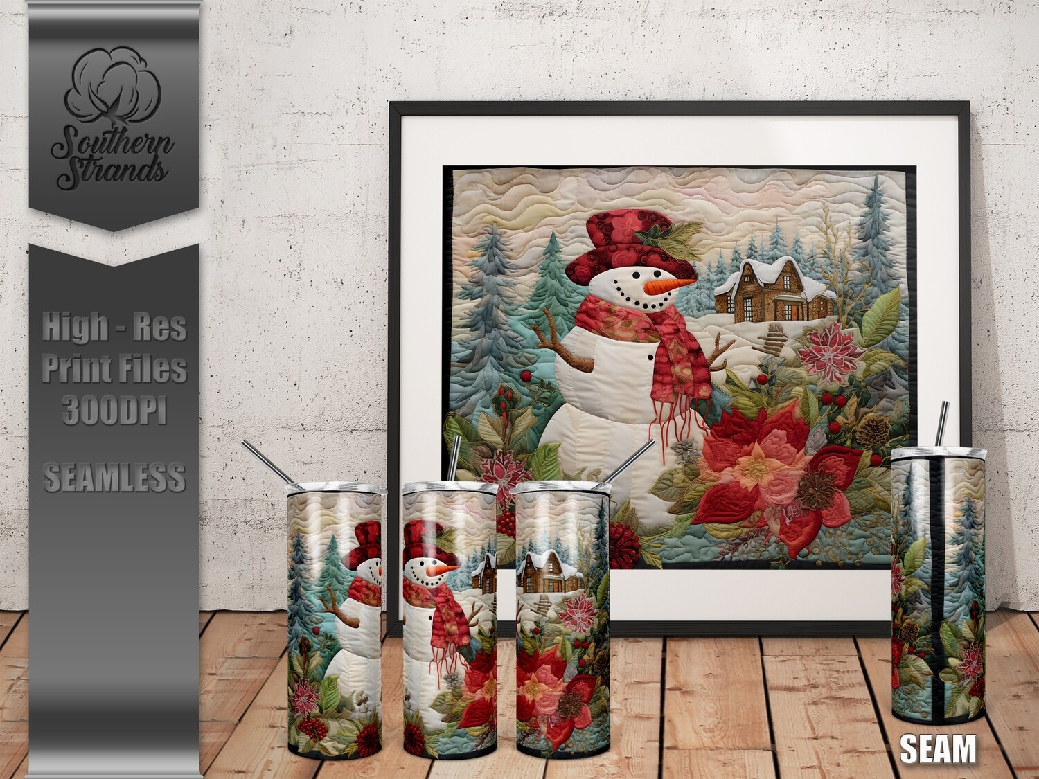 Quilted Snowman 3- 20oz Tumbler | SEAMLESS |  DIGITAL DESIGN