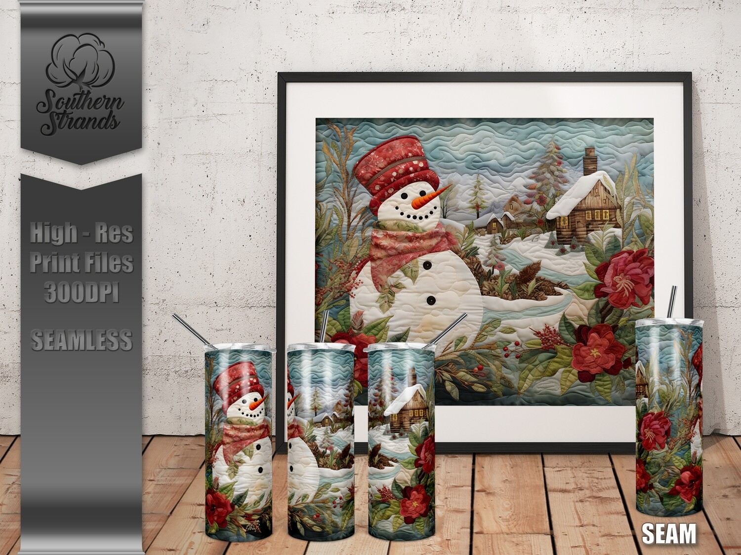 Quilted Snowman 1- 20oz Tumbler | SEAMLESS |  DIGITAL DESIGN
