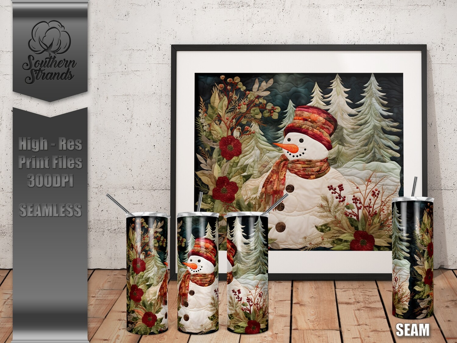 Quilted Snowman 6- 20oz Tumbler | SEAMLESS |  DIGITAL DESIGN