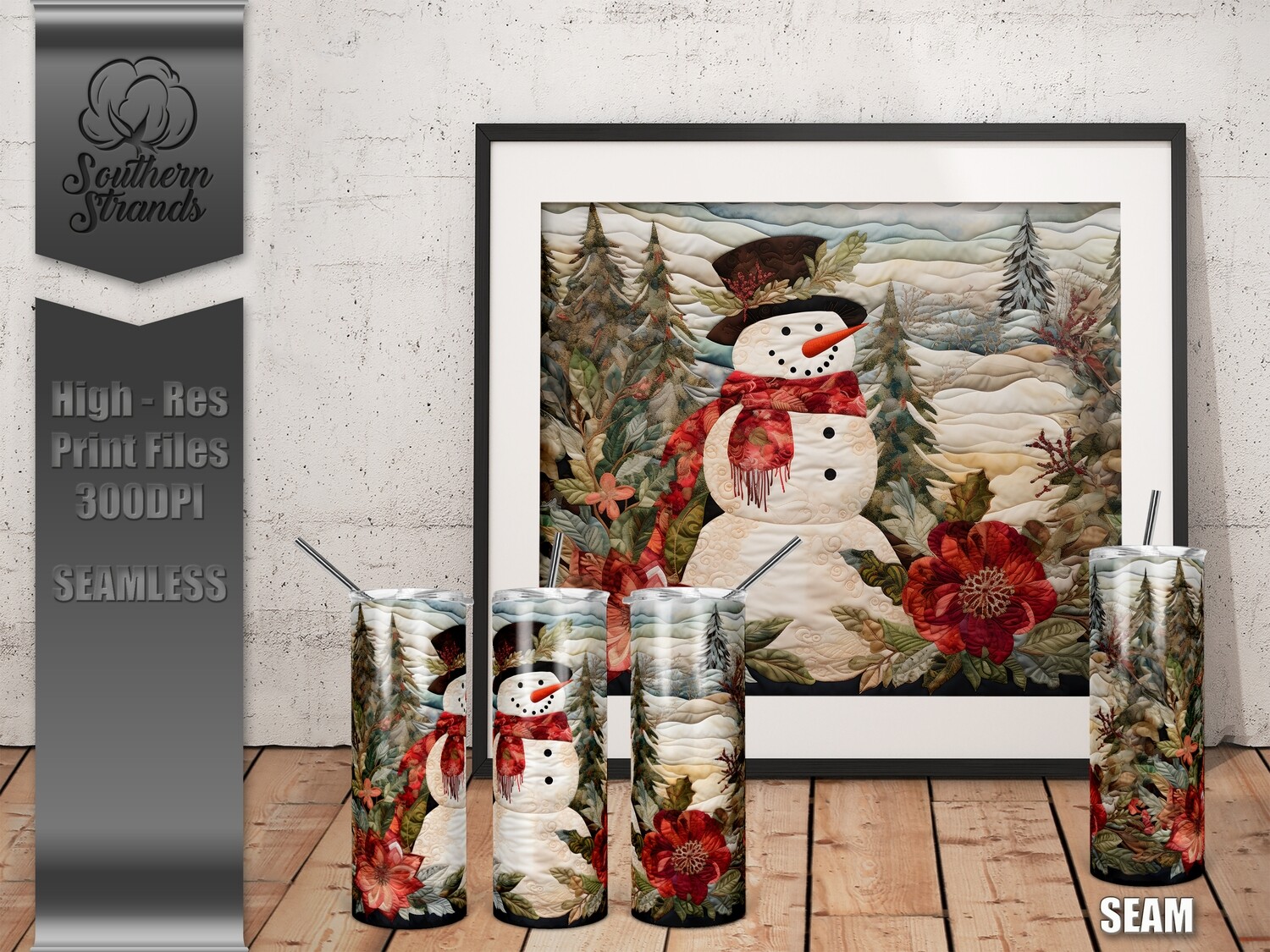 Quilted Snowman 7- 20oz Tumbler | SEAMLESS |  DIGITAL DESIGN