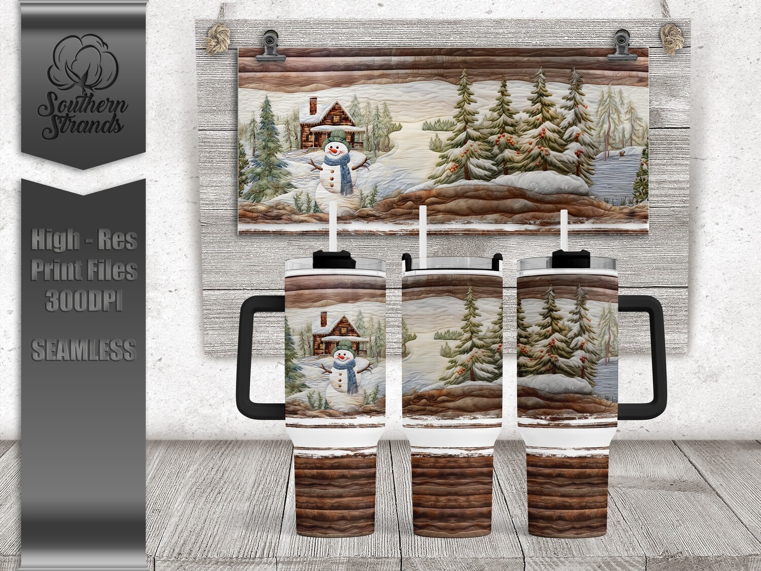 Quilted Snowman - 40oz Tumbler | SEAMLESS |  DIGITAL DESIGN
