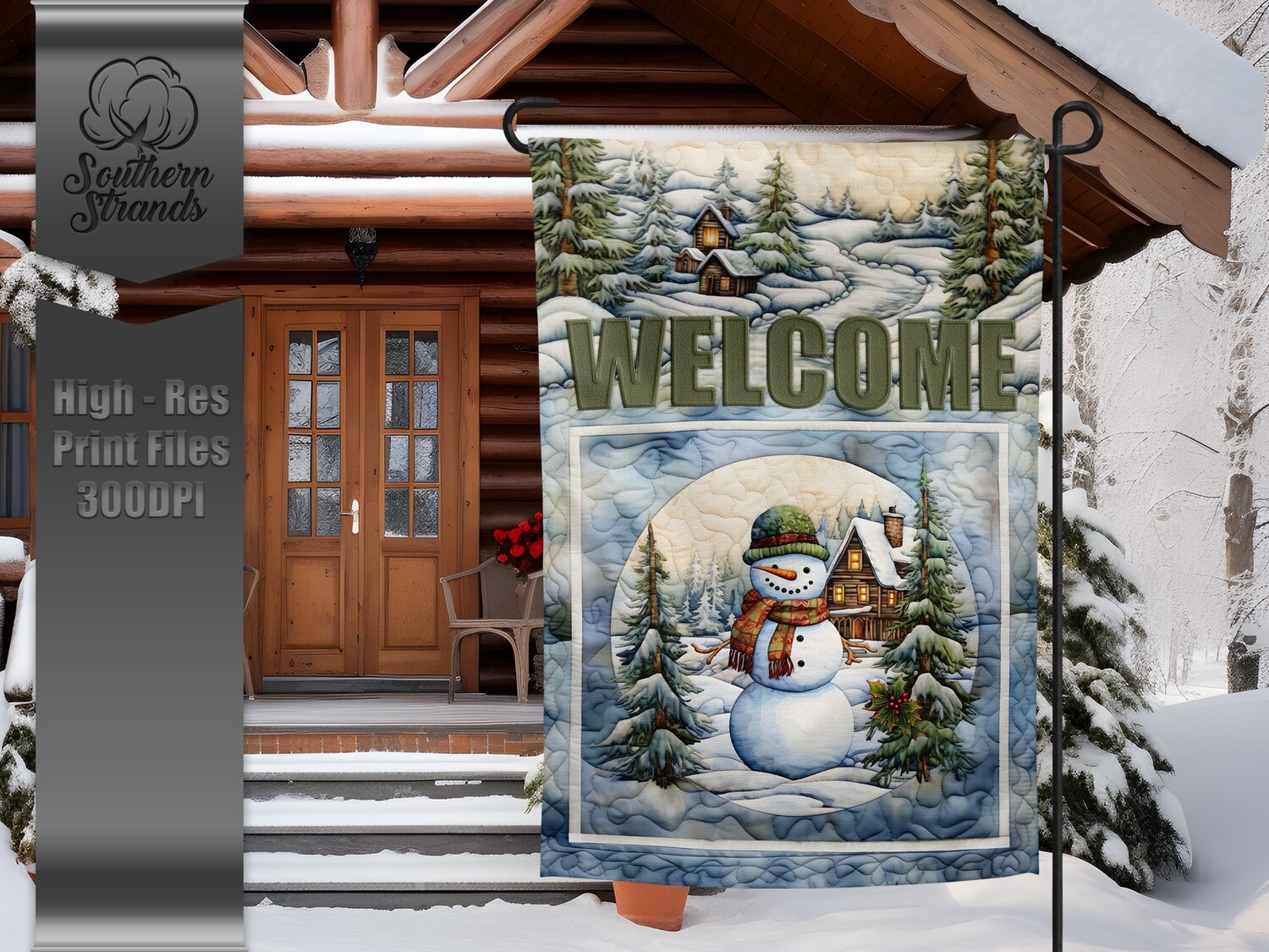 Quilted Snowman Garden Flag -12x18 - WELCOME |  DIGITAL DESIGN