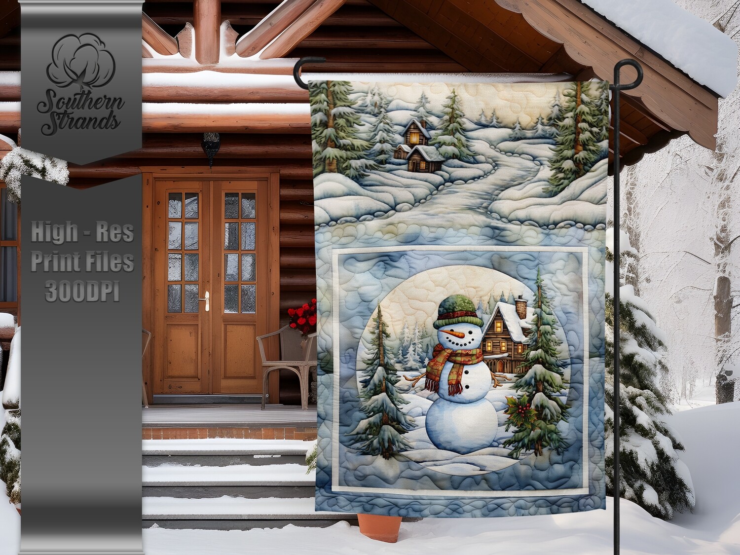Quilted Snowman Garden Flag -12x18 - No Text |  DIGITAL DESIGN