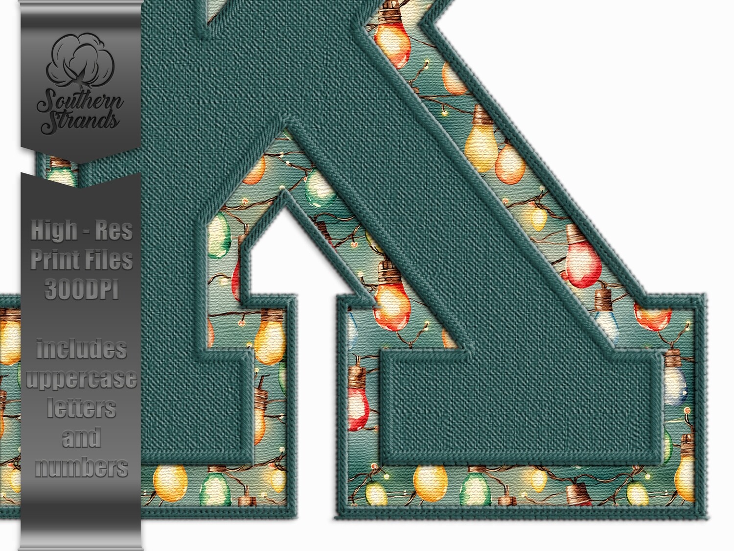 Stitches and Christmas Lights  Alphas and Numbers - Green | Digital Download