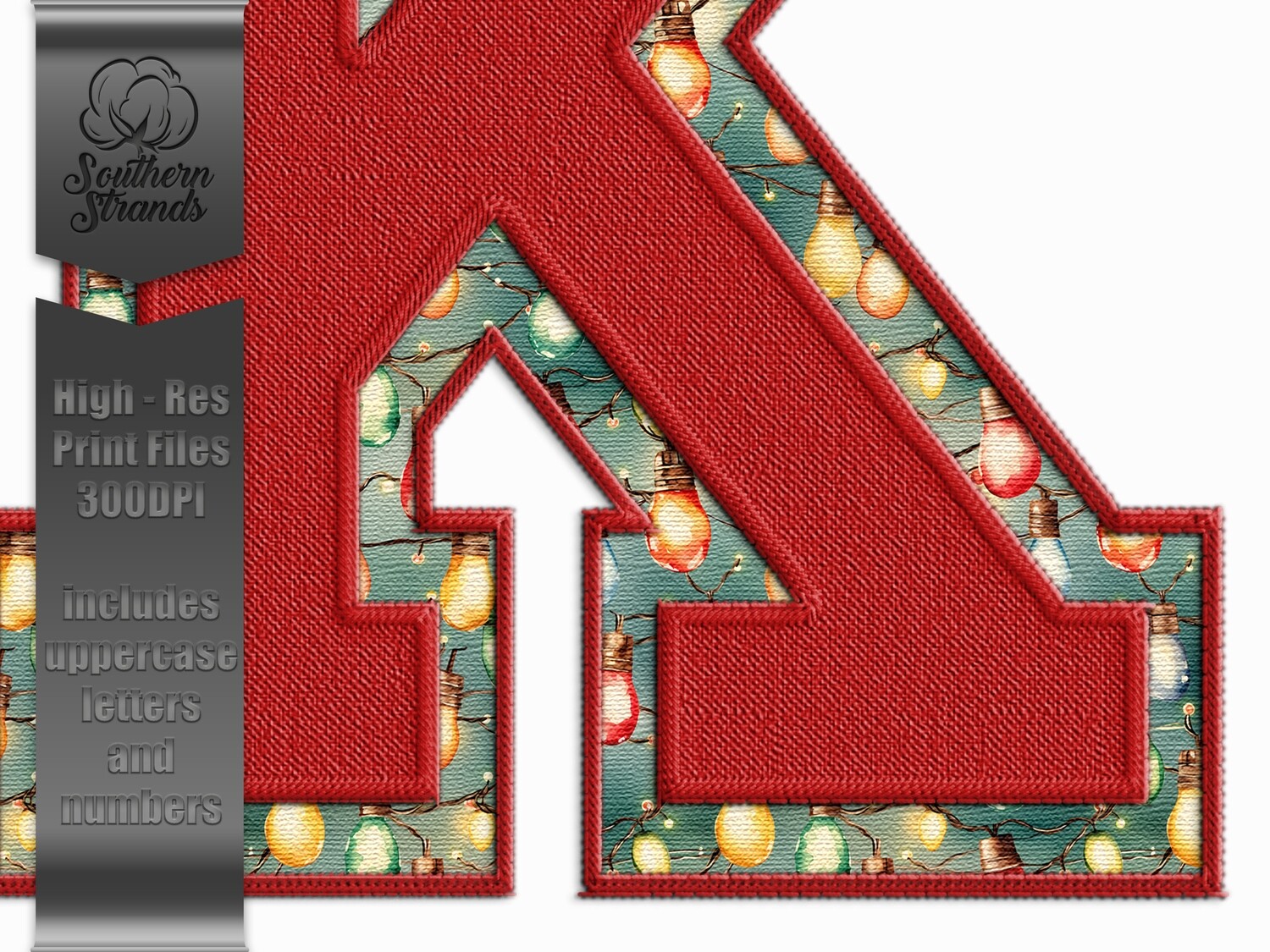 Stitches and Christmas Lights  Alphas and Numbers - Red | Digital Download