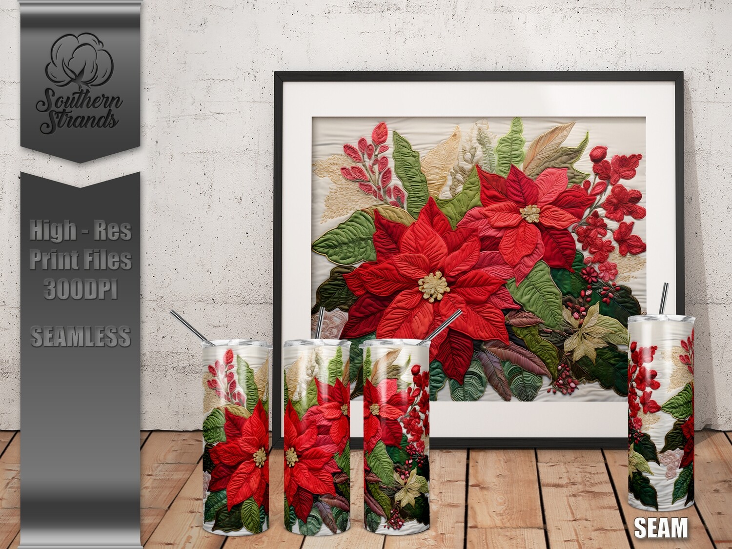 Quilted Seamless Poinsettia 1 - 20oz Tumbler | SEAMLESS |  DIGITAL DESIGN