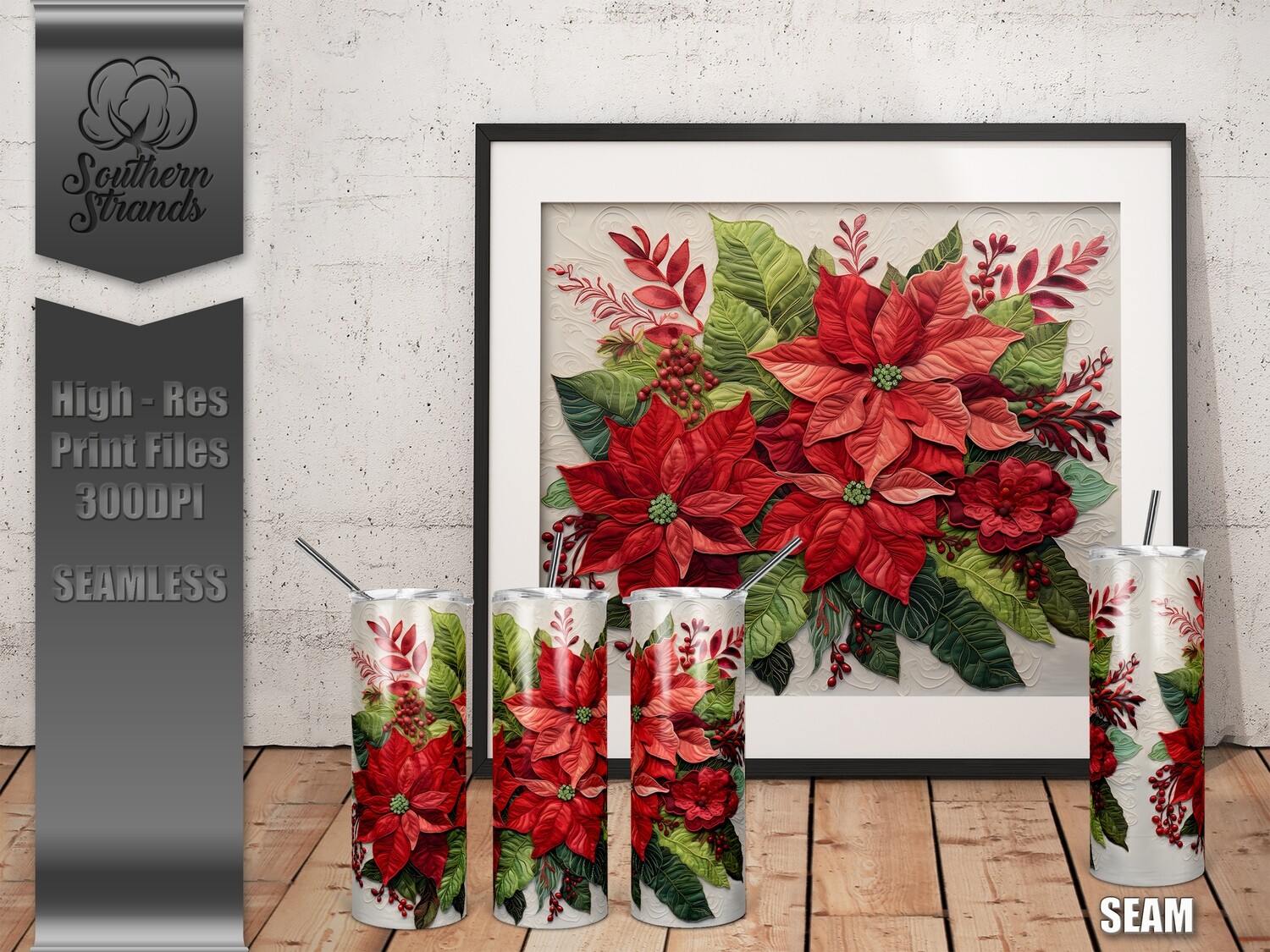 Quilted Seamless Poinsettia 2 - 20oz Tumbler | SEAMLESS |  DIGITAL DESIGN