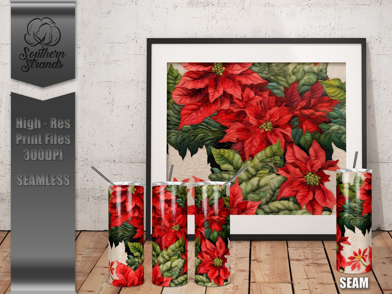 Quilted Seamless Poinsettia 3 - 20oz Tumbler | SEAMLESS |  DIGITAL DESIGN