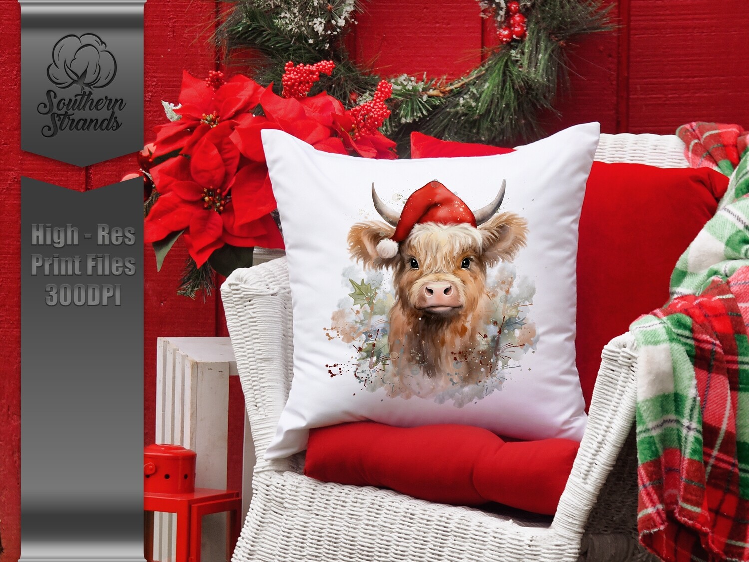 Watercolor Highland Christmas Cow | DIGITAL DESIGN
