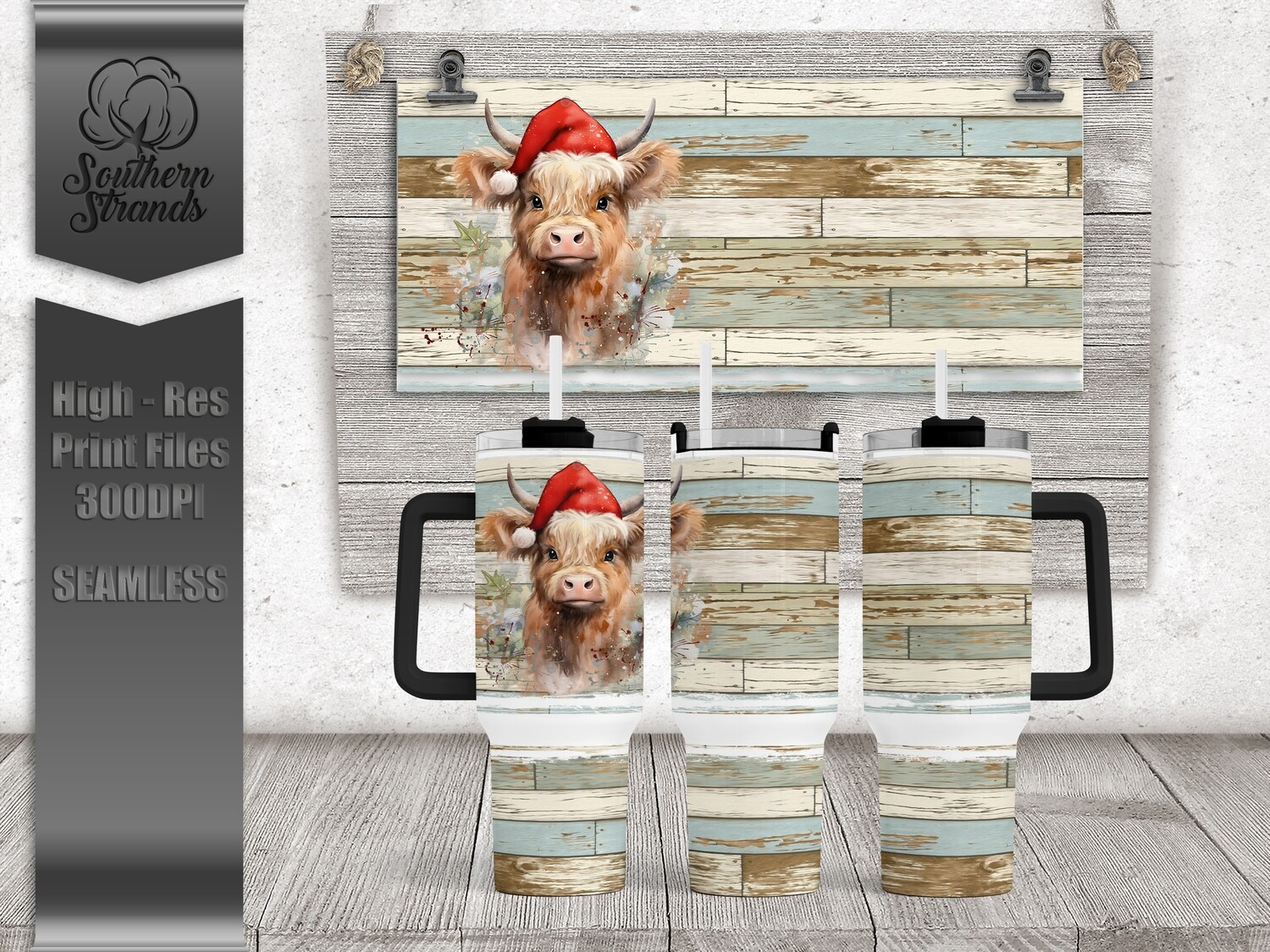Watercolor Highland Christmas Cow V2 - 40oz Tumbler | SEAMLESS |  DIGITAL DESIGN