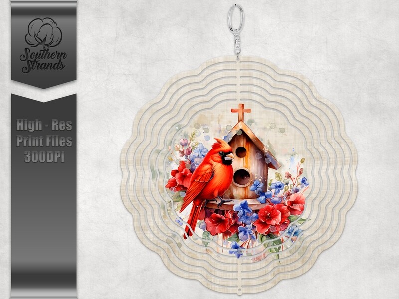 Red Bird Watercolor Birdhouse - Wind Spinner | DIGITAL DESIGN