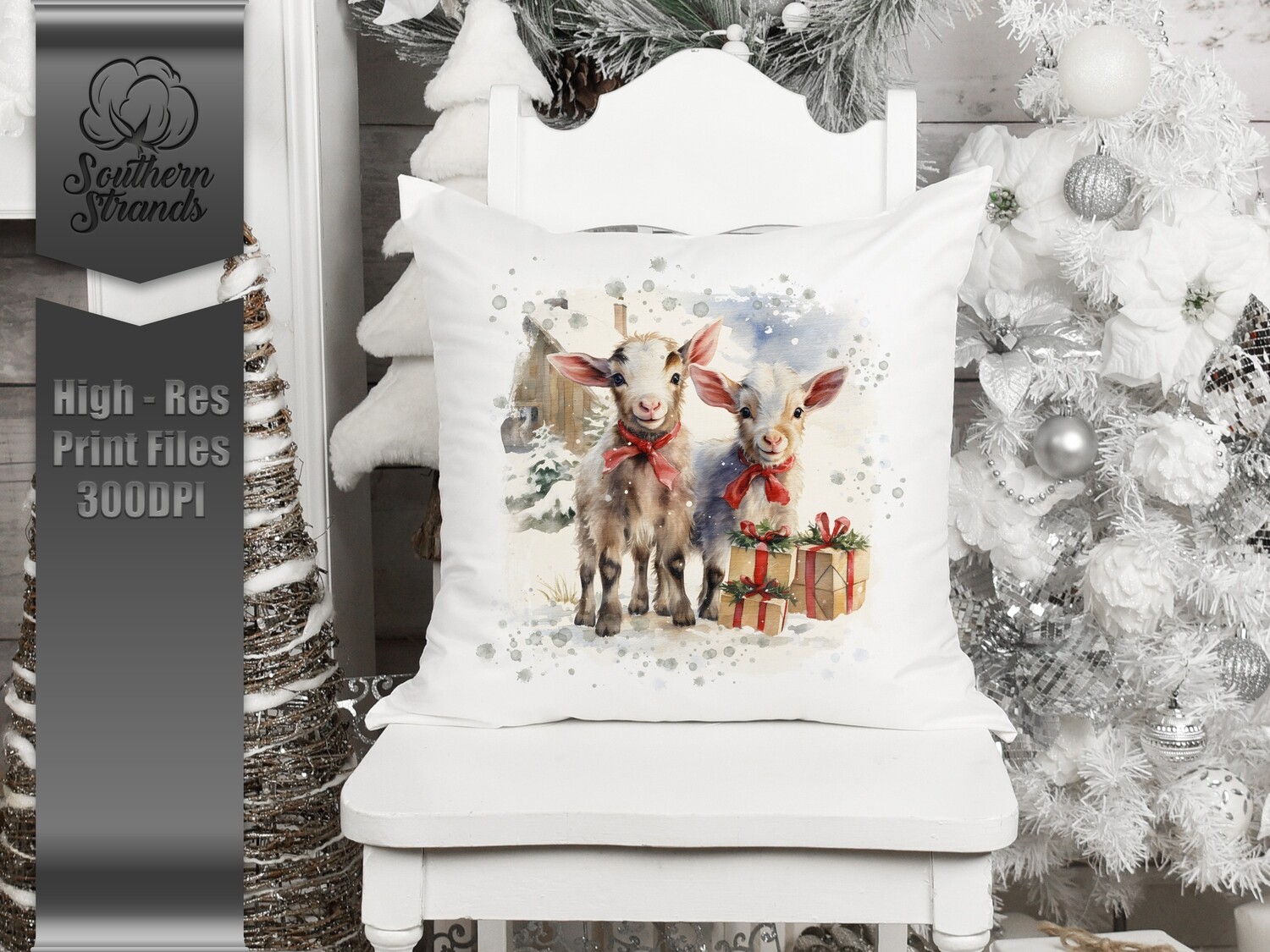 Watercolor Christmas Goats 2 | DIGITAL DESIGN