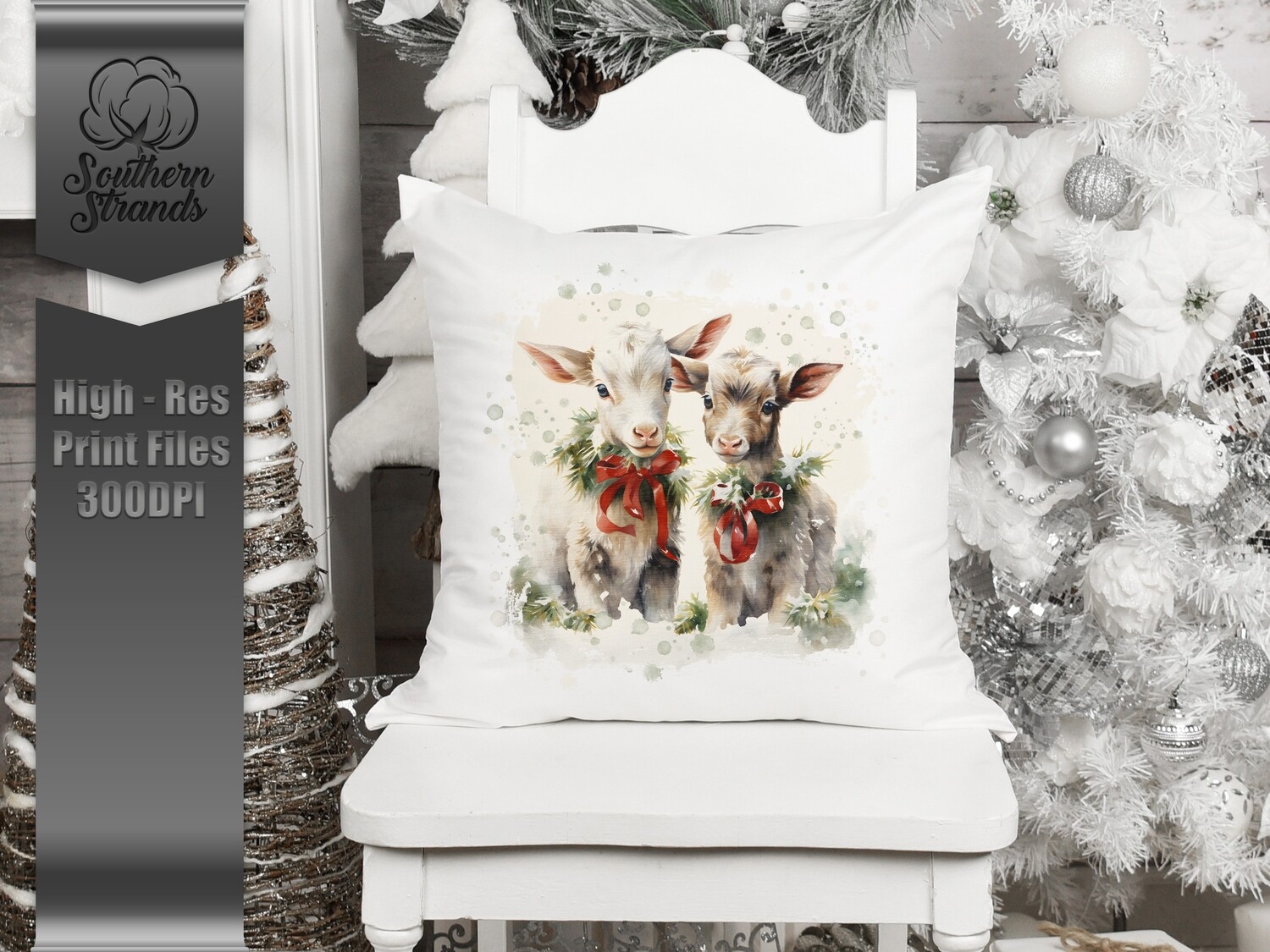 Watercolor Christmas Goats 3 | DIGITAL DESIGN