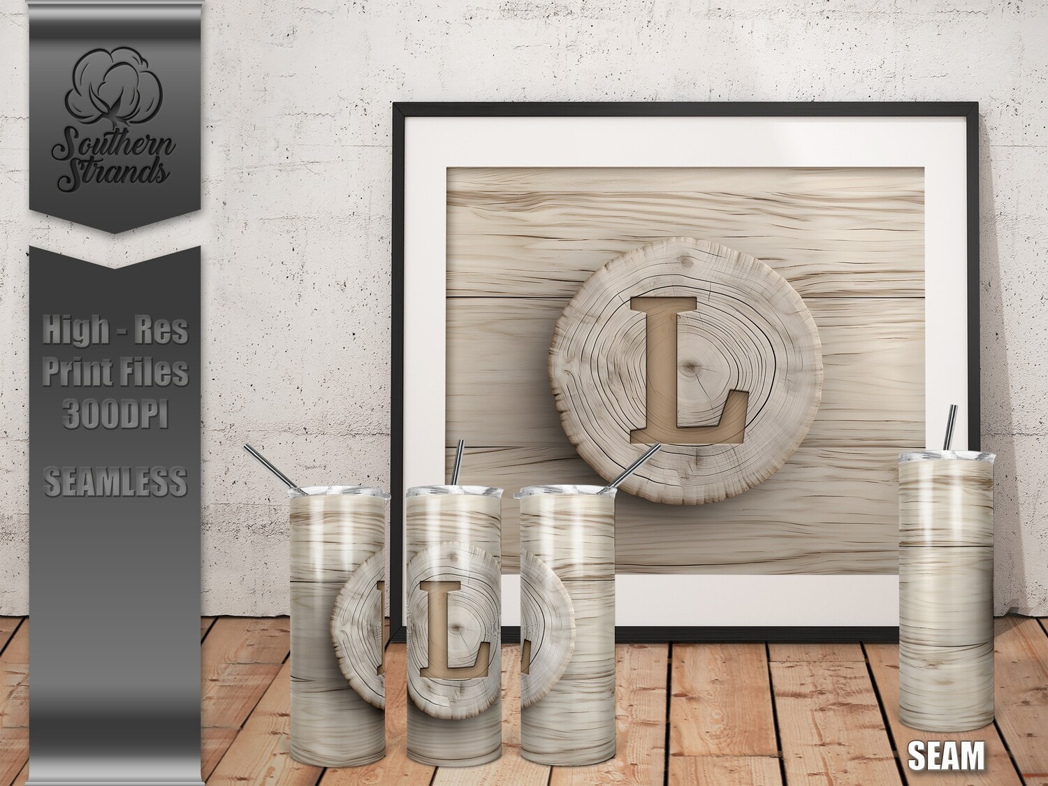 White Washed Wood Slab Monogrammed 20oz Tumbler - L | SEAMLESS |  DIGITAL DESIGN