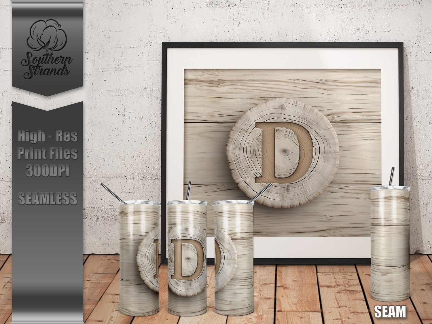 White Washed Wood Slab Monogrammed 20oz Tumbler - D | SEAMLESS |  DIGITAL DESIGN
