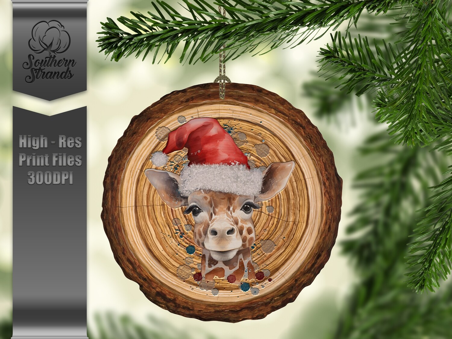 Wood Slice Watercolor Christmas Giraffe Ornament | DIGITAL DESIGN