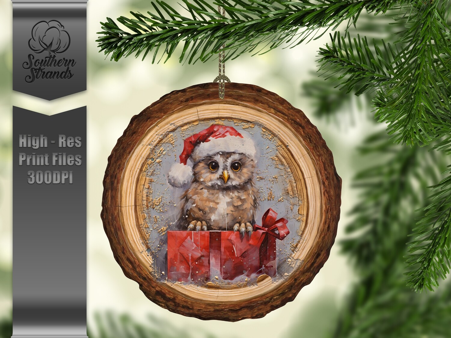 Wood Slice Painted Christmas Owl Ornament | DIGITAL DESIGN