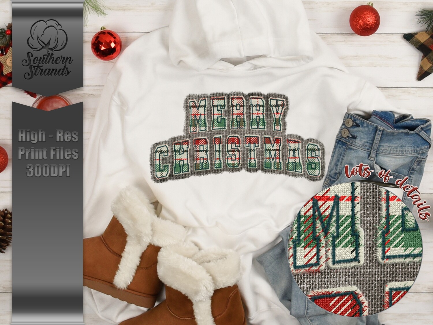 Merry Christmas Simple Plaid Grey Burlap | DIGITAL DESIGN