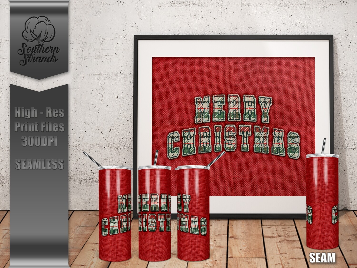 Merry Christmas Simple Plaid Red Burlap Tumbler 20oz | SEAMLESS |  DIGITAL DESIGN
