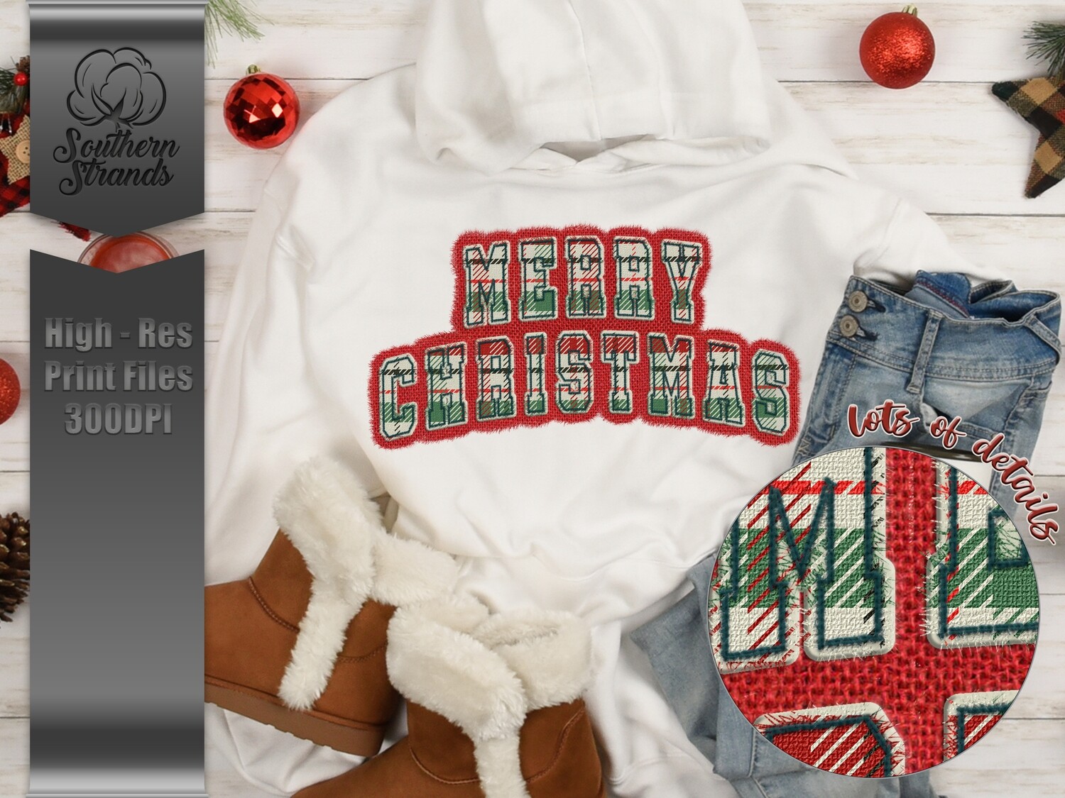 Merry Christmas Simple Plaid Red Burlap | DIGITAL DESIGN