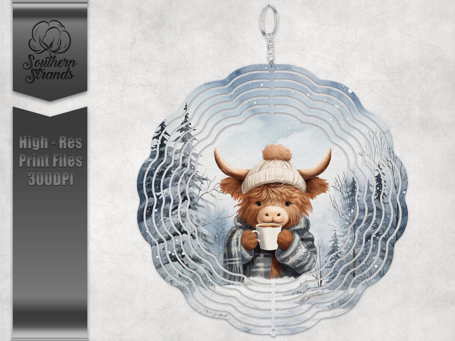 Snowy Wind Spinner Highland Cow Round | DIGITAL DESIGN