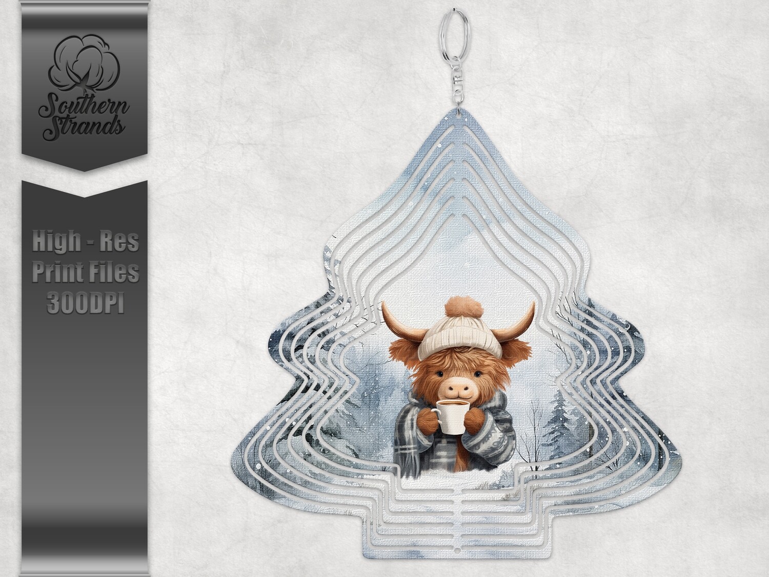 Snowy Wind Spinner Highland Cow Tree | DIGITAL DESIGN