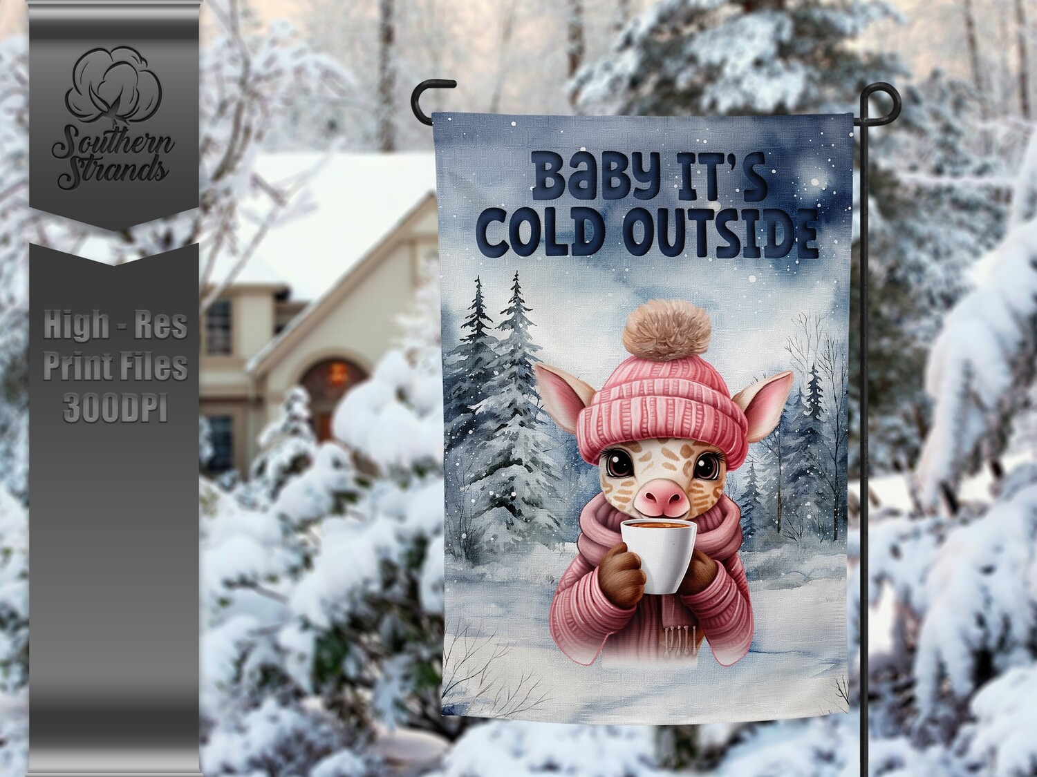Snowy Garden Flag Giraffe - Baby Its Cold Outside - 12x18 |  DIGITAL DESIGN