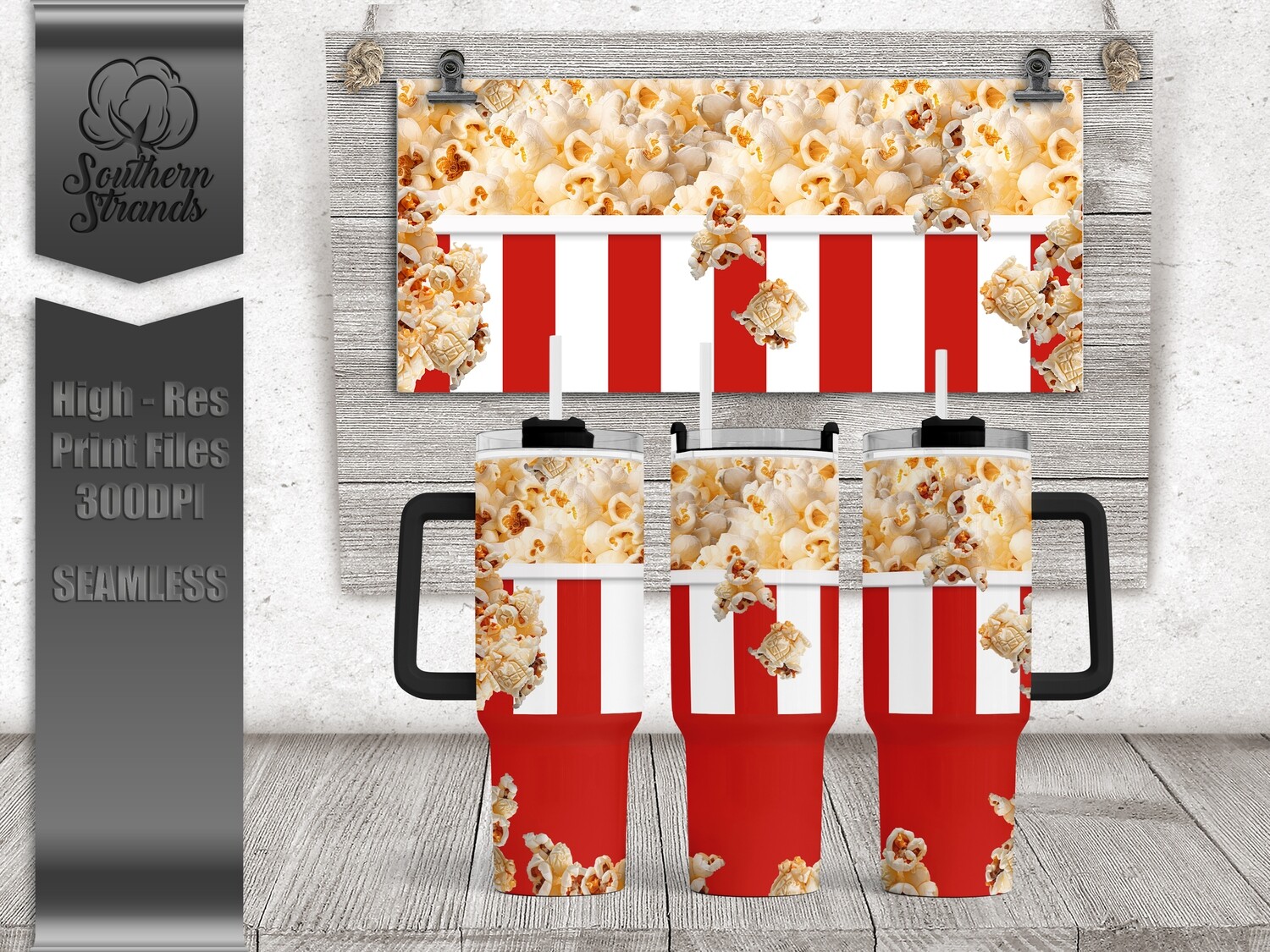Popcorn Tumbler - Solid Red - 40oz Tumbler | SEAMLESS |  DIGITAL DESIGN
