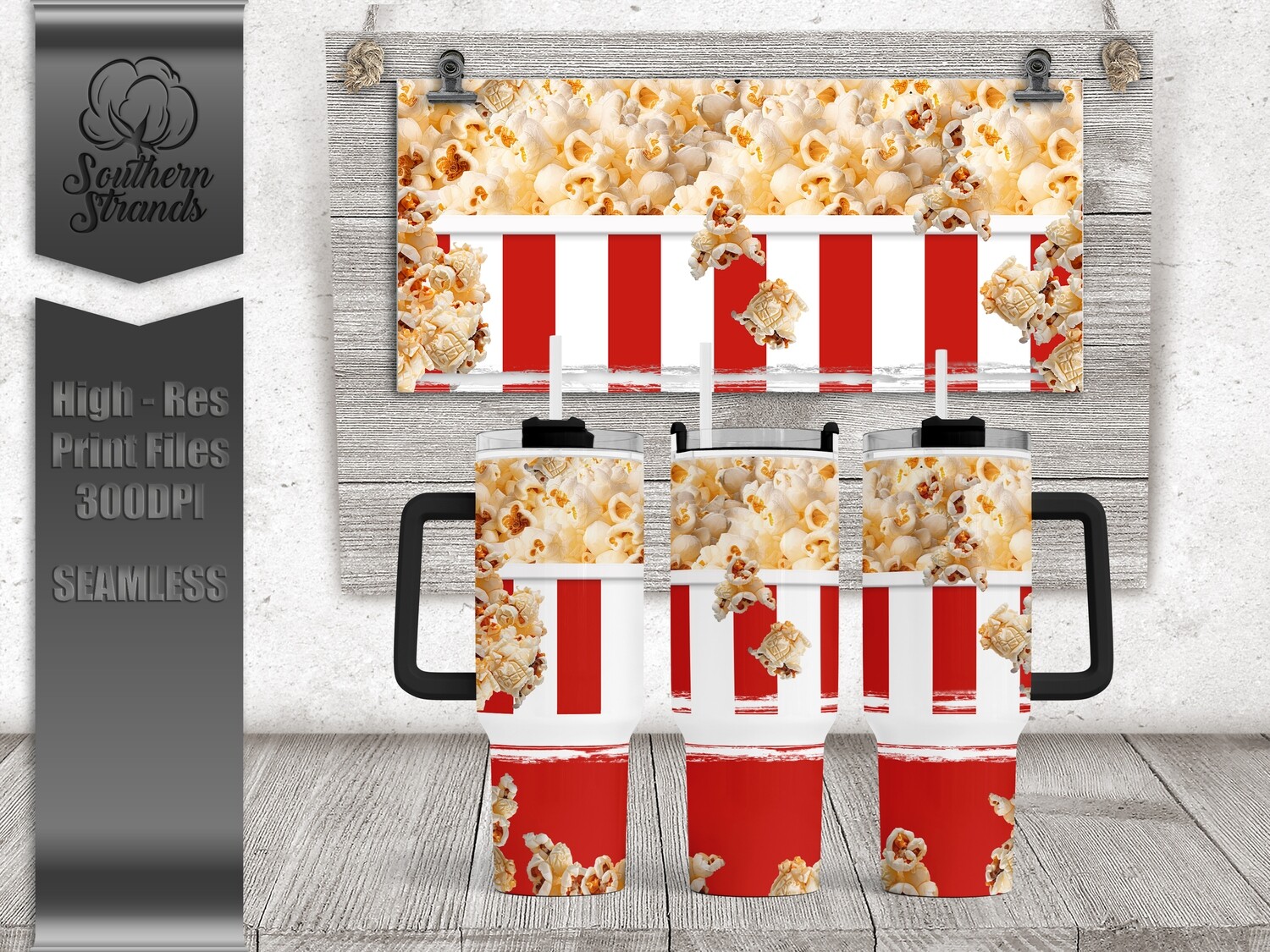 Popcorn Tumbler - Grunged - 40oz Tumbler | SEAMLESS |  DIGITAL DESIGN