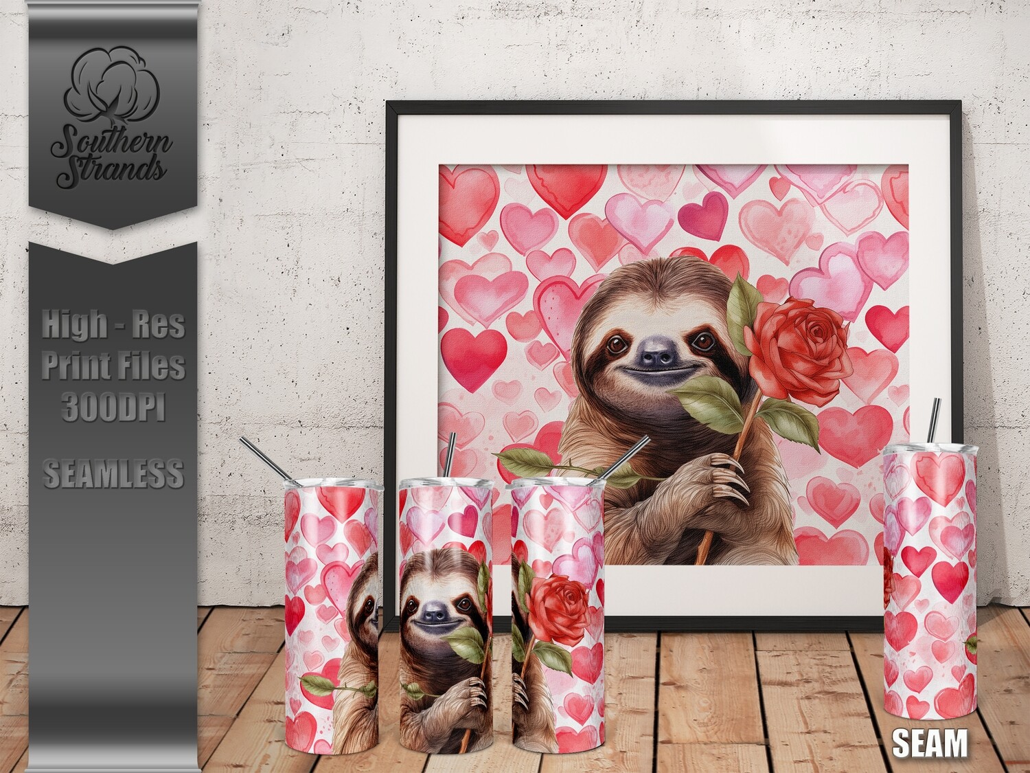 Valentine Sloth Seamless Tumbler 2  20oz | SEAMLESS |  DIGITAL DESIGN