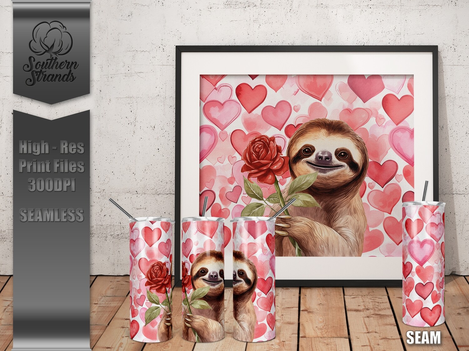Valentine Sloth Seamless Tumbler 1  20oz | SEAMLESS |  DIGITAL DESIGN