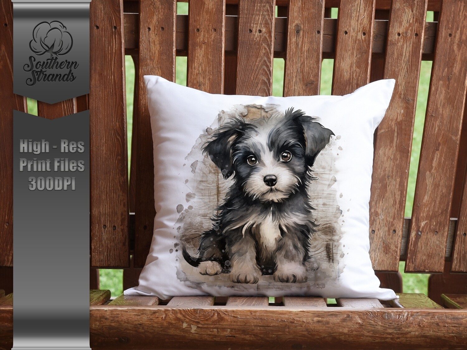 Watercolor Puppy - Parti Yorkie - Black and White | DIGITAL DESIGN