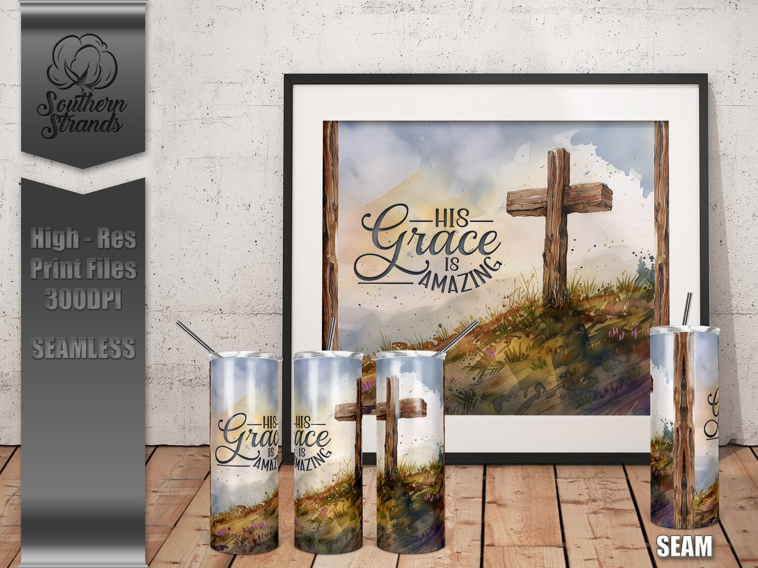 Wooden Cross Tumbler - His Grace is Amazing 20oz | SEAMLESS |  DIGITAL DESIGN