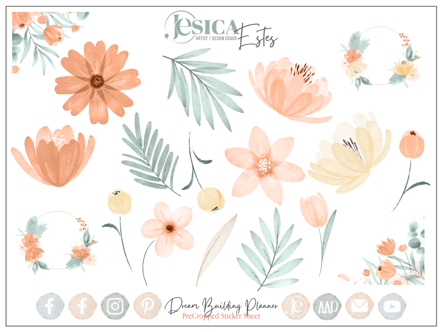 PAINTED FLOWERS DIGITAL STICKERS |  DIGITAL DESIGN - BLOG DOWNLOAD