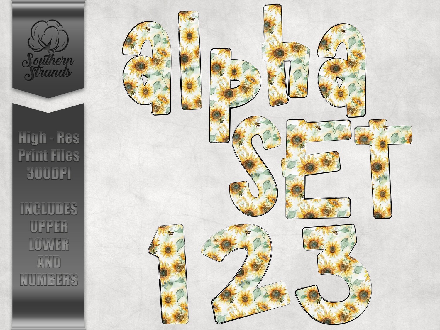 Watercolor Sunflower and Honeybees Alphas and Number |  DIGITAL DESIGN - BLOG DOWNLOAD