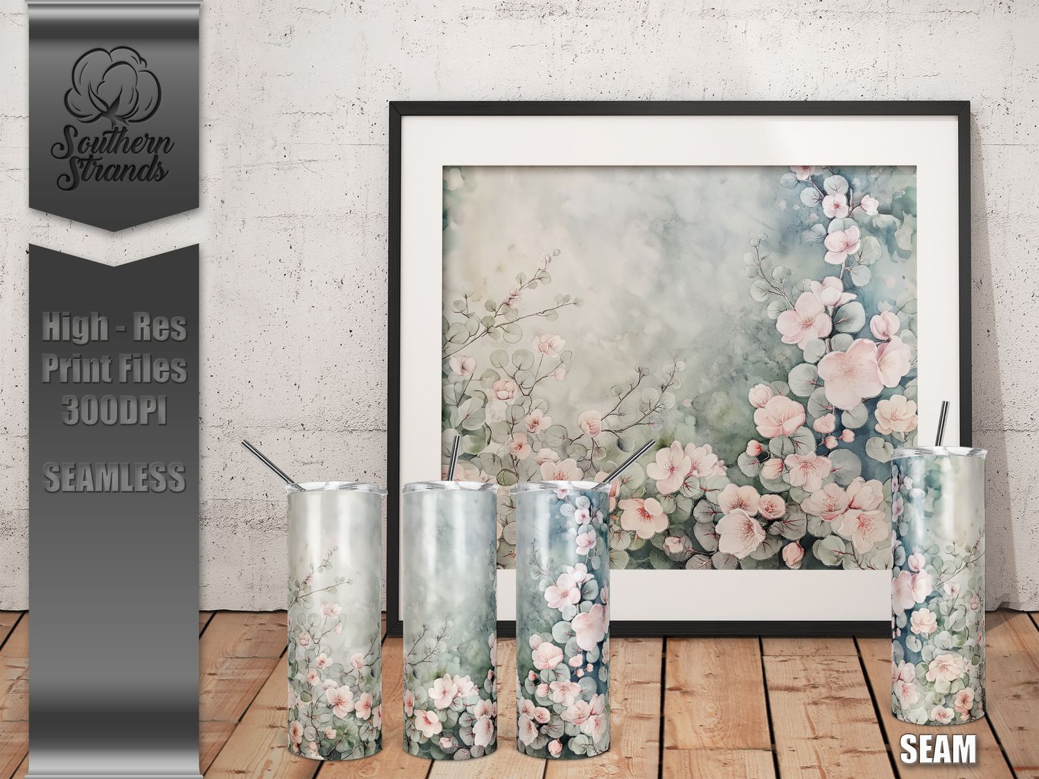 Watercolor Flowers - Cherry Blossoms - Tumbler 20oz | SEAMLESS |  DIGITAL DESIGN