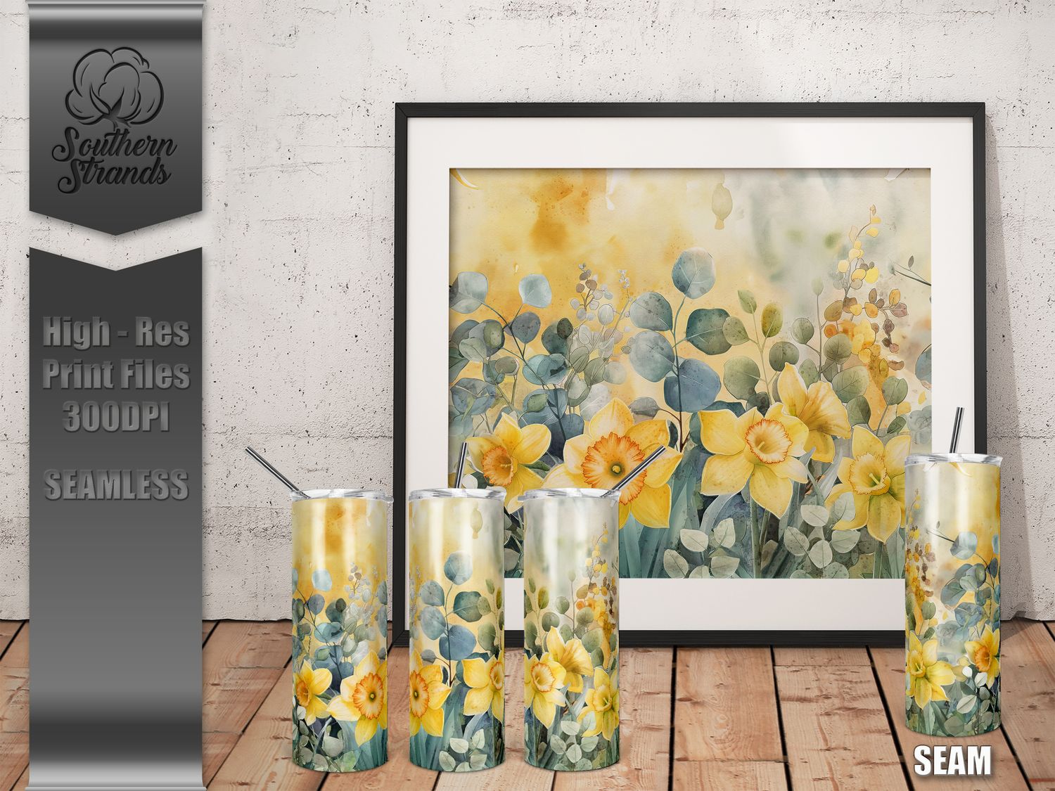 Watercolor Flowers - Daffodils - Tumbler 20oz | SEAMLESS |  DIGITAL DESIGN