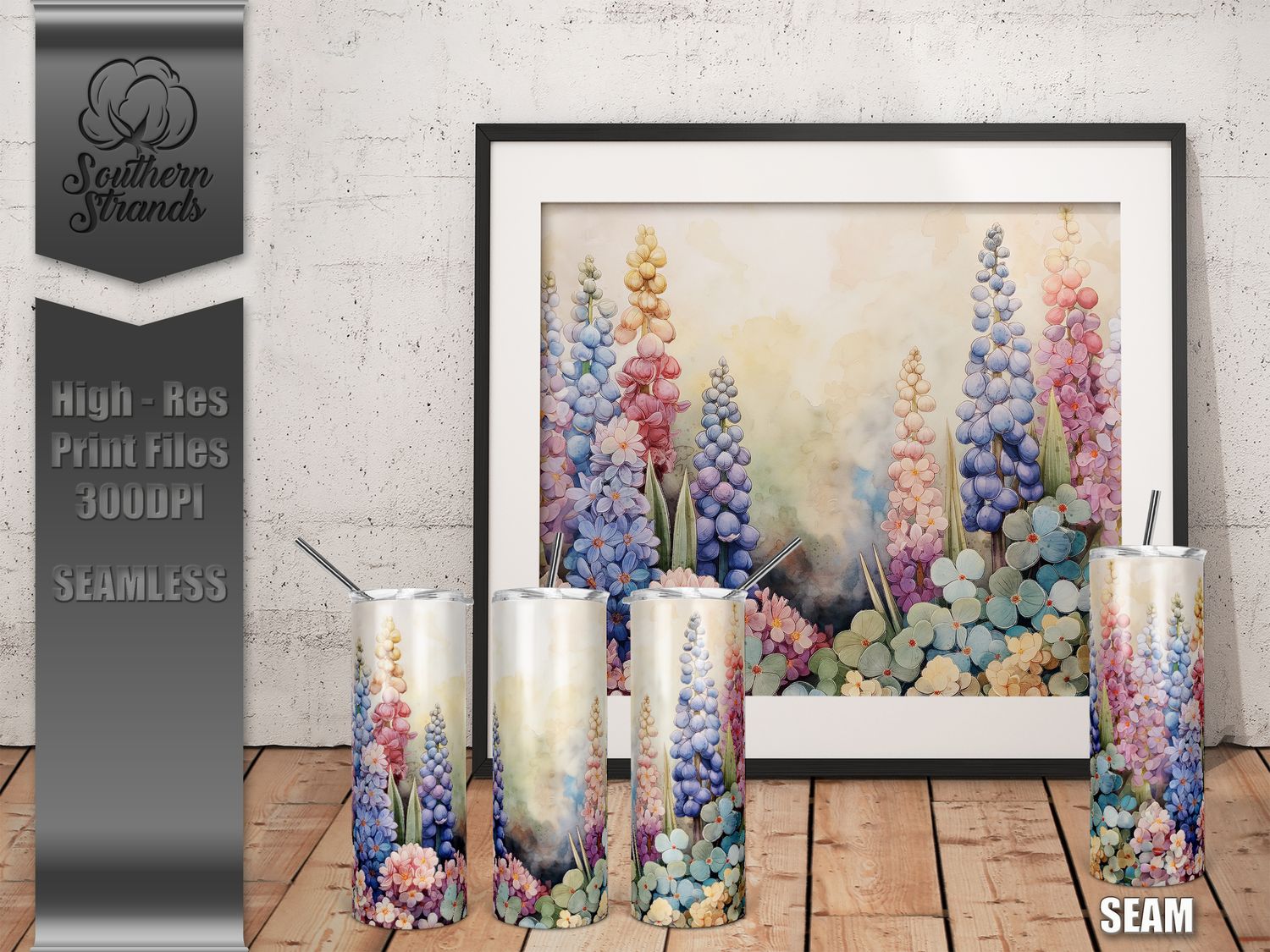 Watercolor Flowers - Hyacinths - Tumbler 20oz | SEAMLESS |  DIGITAL DESIGN