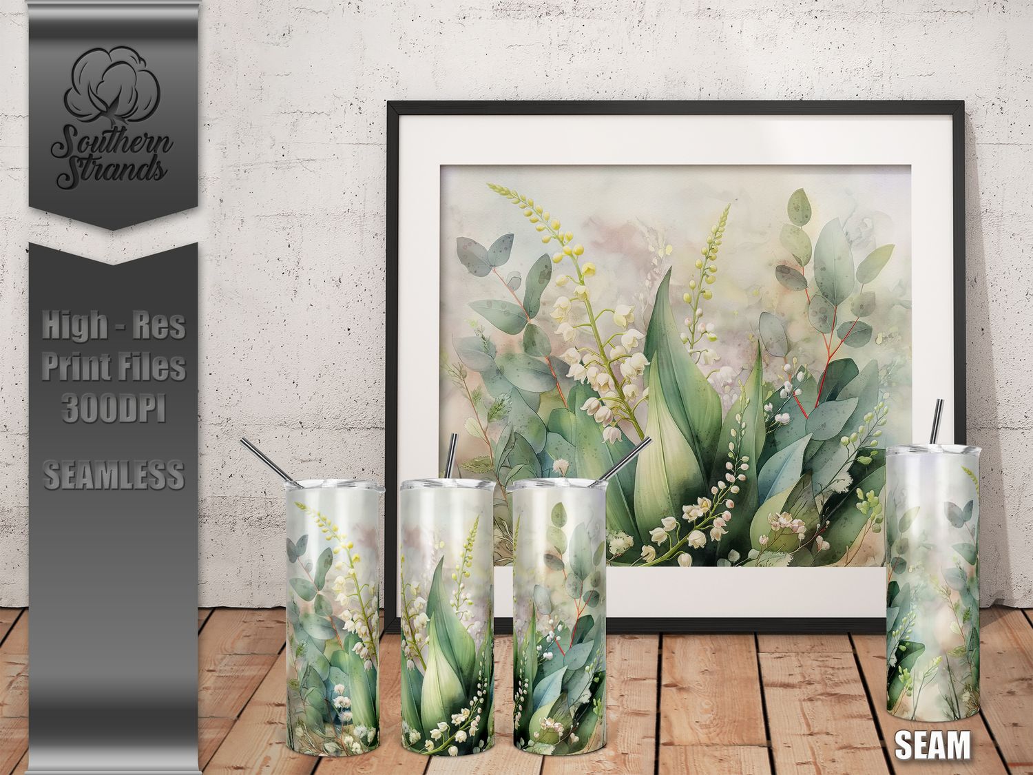 Watercolor Flowers - Lily of the Valley - Tumbler 20oz | SEAMLESS |  DIGITAL DESIGN